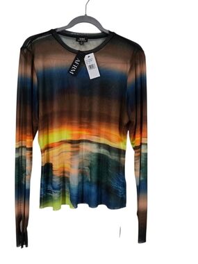 AFRM Kaylee Ocean Ombre Gradient Mesh Top Long Sleeve Plus 2X